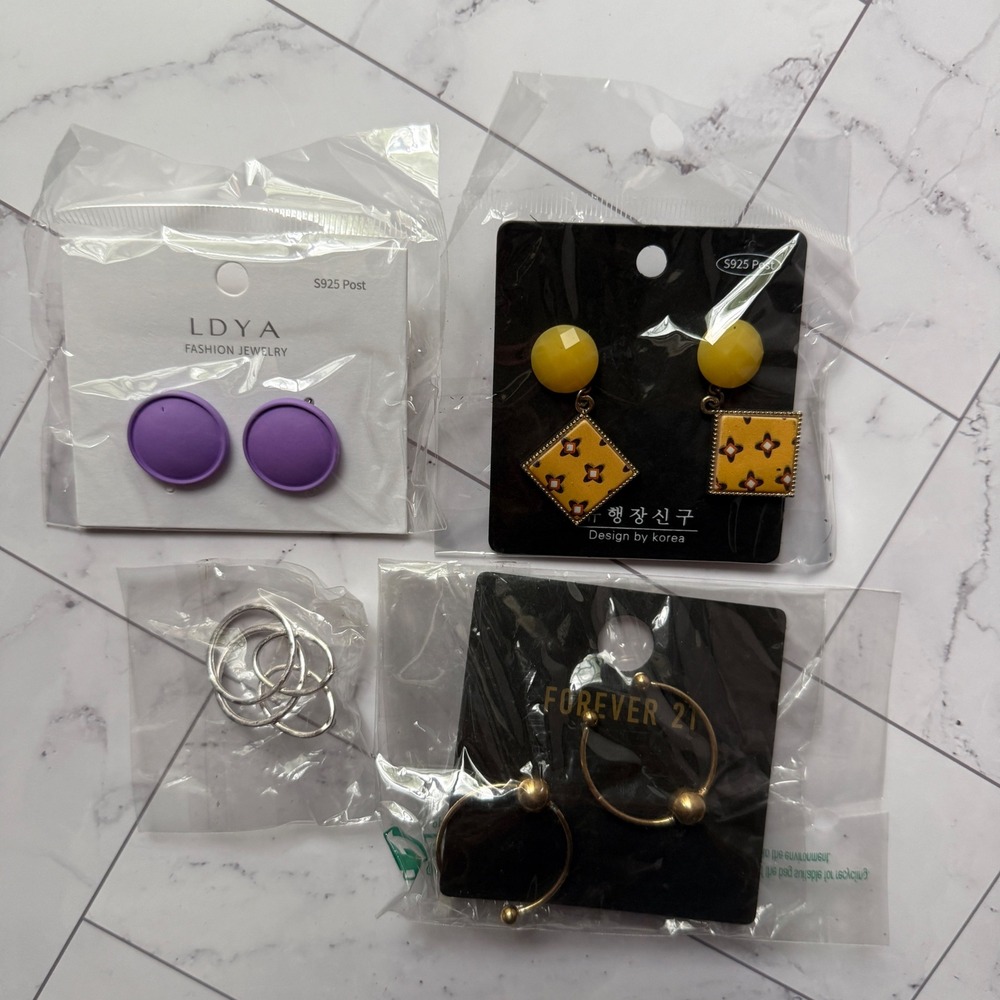 Fashion Earring 4 Lot Forever 21 LDYA Stony Studs Hoops Dangle S925β Post Pairs